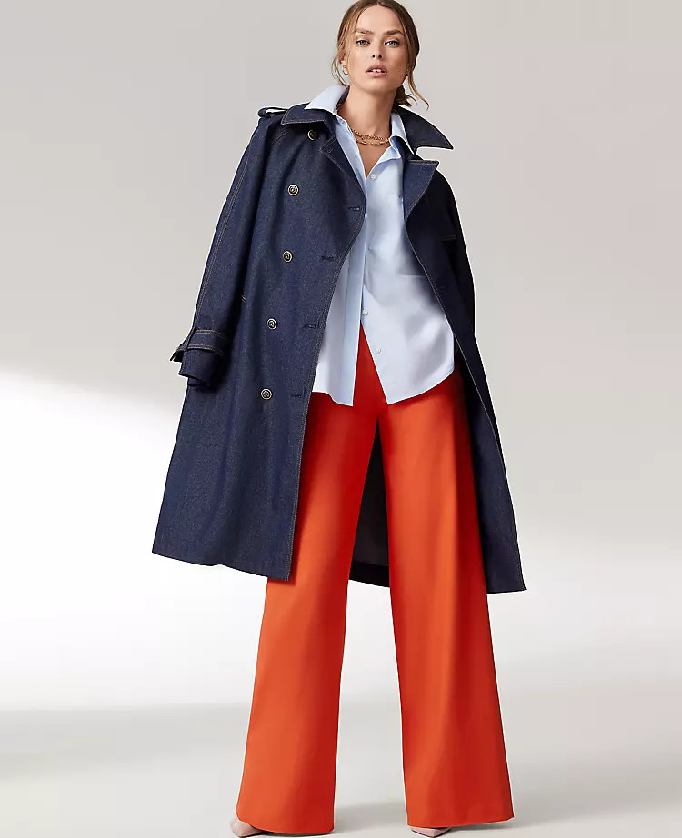 Denim Long Raglan Trench Coat | Ann Taylor (US)