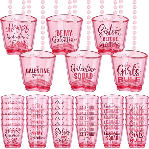 FoldTier 24 Set Galentine's Day Shot Glass on Beaded Necklace Pink Heart Shaped Shot Glasses Cute Plastic Galentines Gang Cups Necklaces Set for Bachelorette Valentines Wedding Party Favors | Amazon (US)
