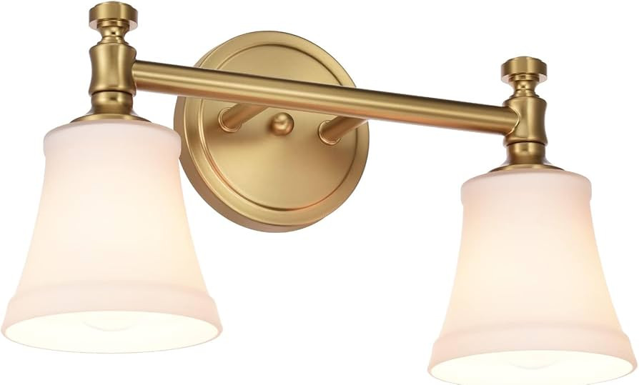 Gold Bathroom Vanity Light Fixtures, Traditional Aged Brass 2 Lights Wall Sconce Lighting with Op... | Amazon (US)