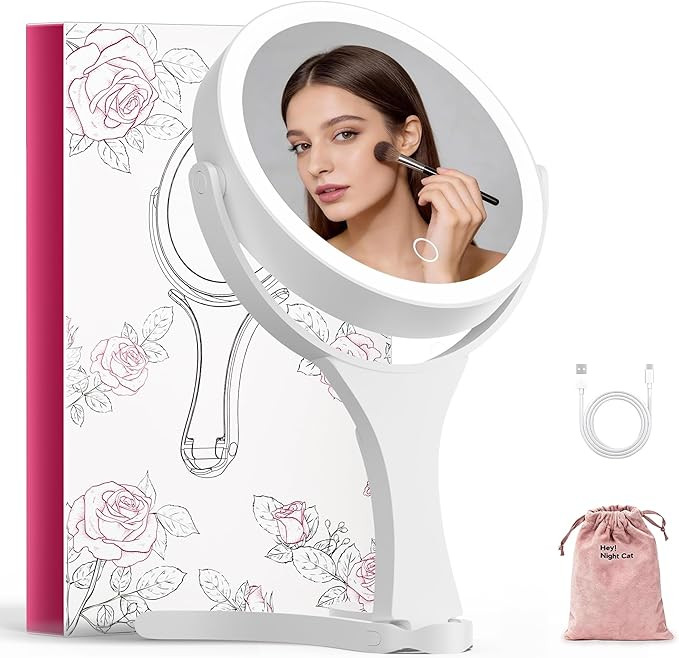 Hasipu Portable Travel Makeup Mirror with Lights – 360° Rotating with 1X/10X Magnifying, Recha... | Amazon (US)