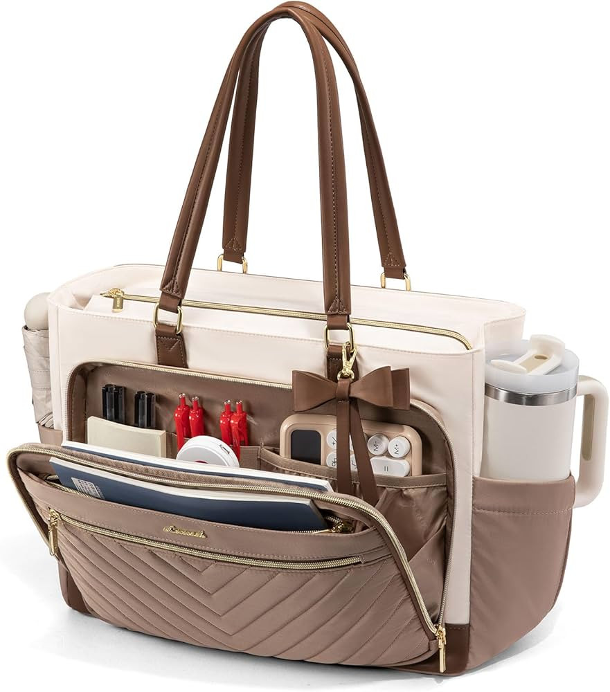 LOVEVOOK Laptop Tote Bag for Women, Work Bag Teacher Tote with Large Cup Holder, Quilted Nurse Di... | Amazon (US)