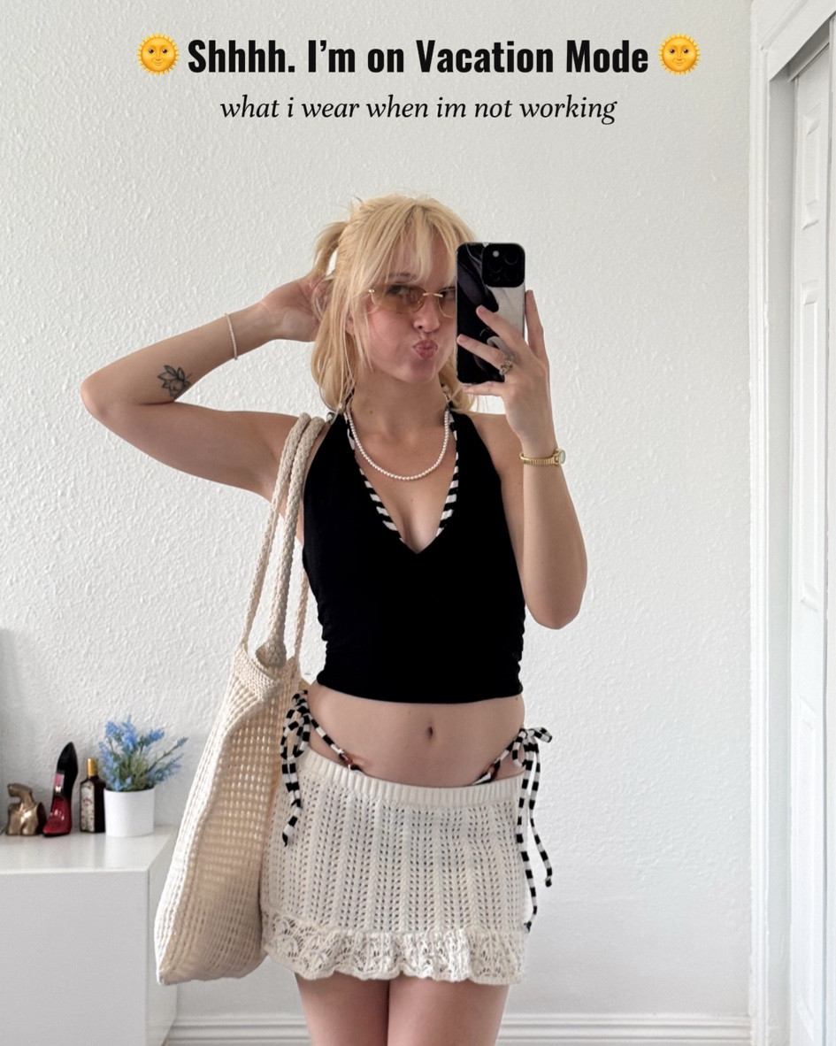 hiii! here are some cute outfit formulas for your days off & summer vacations! this summer i’m really liking anything with lace, ruffles, knits, & florals! i like to pair one of those with a basic capsule piece (like a white tank top or some staple jeans) & then just fluff it up with some accessories! my favs are gold frame sunglasses, gold bangles, crochet tote bags, & hair scarves 🤍

#LTKootd #LTKTravel #LTKSwim