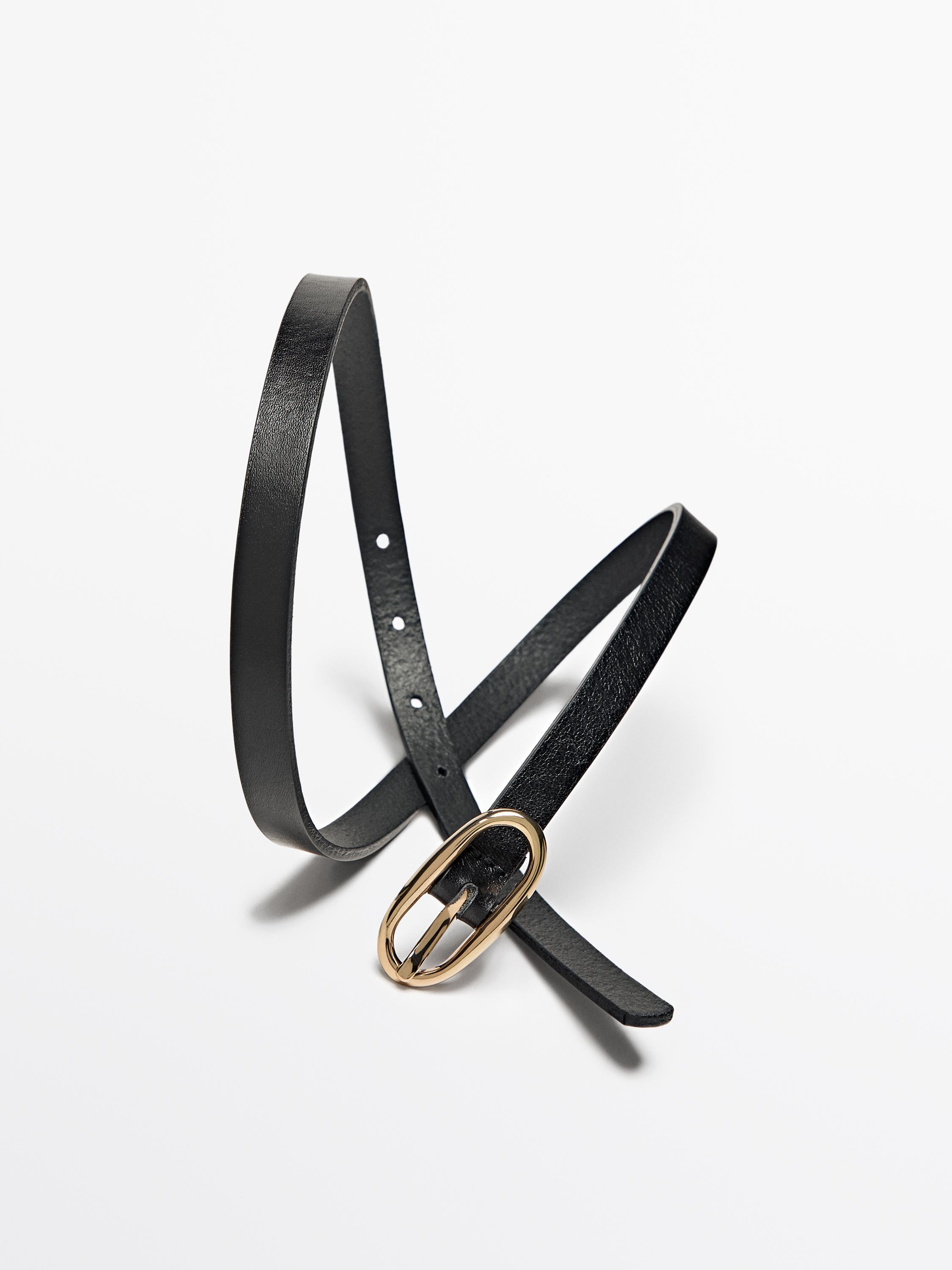 Leather belt with oval buckle · Black · Belts | Massimo Dutti | Massimo Dutti UK