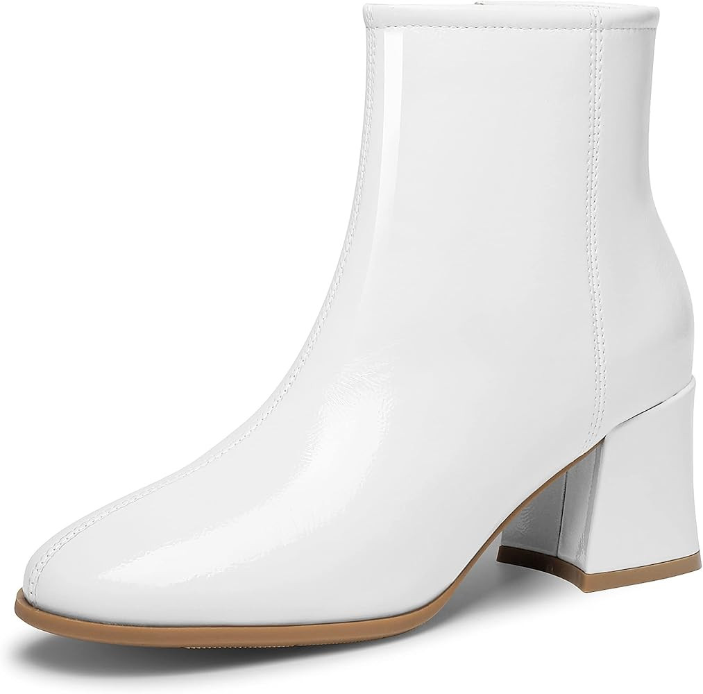 Women's GoGo Boots High Heel Ankle Boots Round Toe Block Chunky Heels Booties Patent Leather PU L... | Amazon (US)