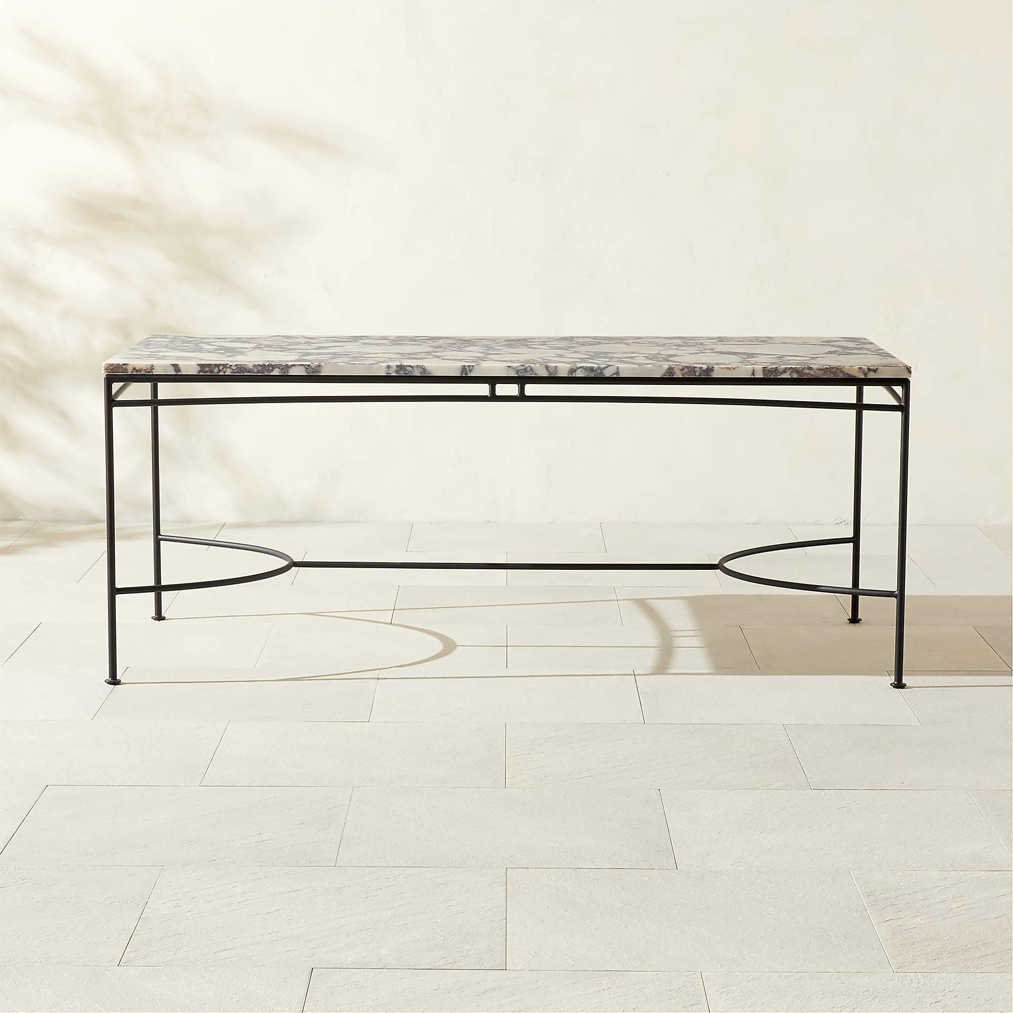Calla 72" Rectangular Black Metal Outdoor Dining Table with Marble Top + Reviews | CB2 | CB2