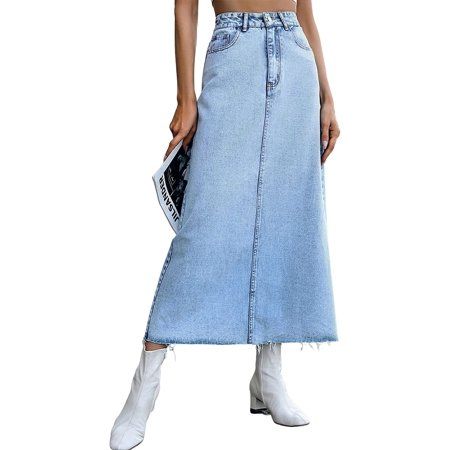 PIKADINGNIS Women High Waisted Long Denim Pencil Skirt Jean Maxi Skirt A Line Skirt | Walmart (US)
