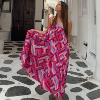 Abel the label Anthropologie Pink Geometric Print Maxi Dress Large | eBay US