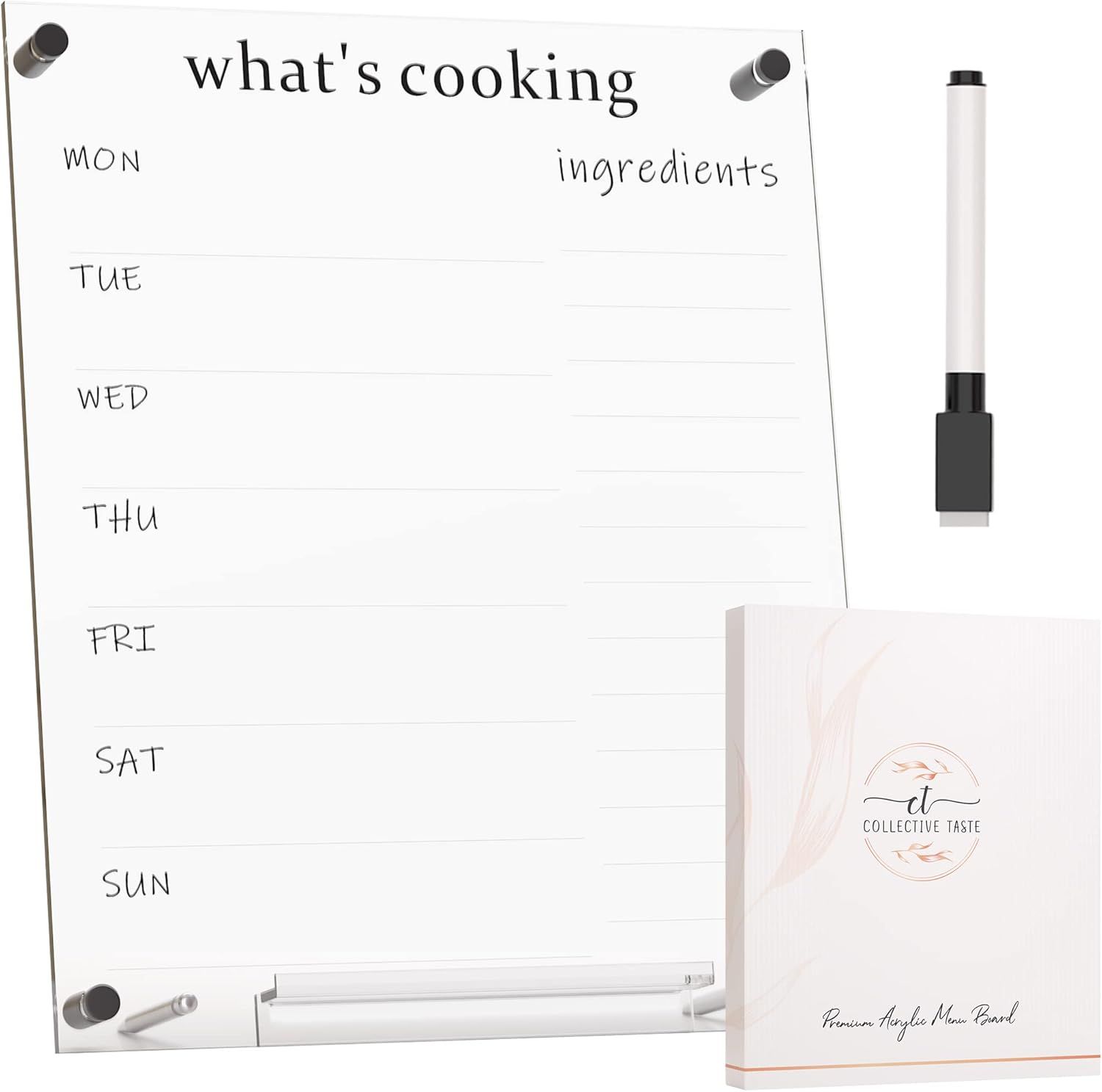 Dinner & Weekly Menu Board for Kitchen, Dry Erase Board with Stand & Menu Planner, Acrylic & Clea... | Amazon (US)