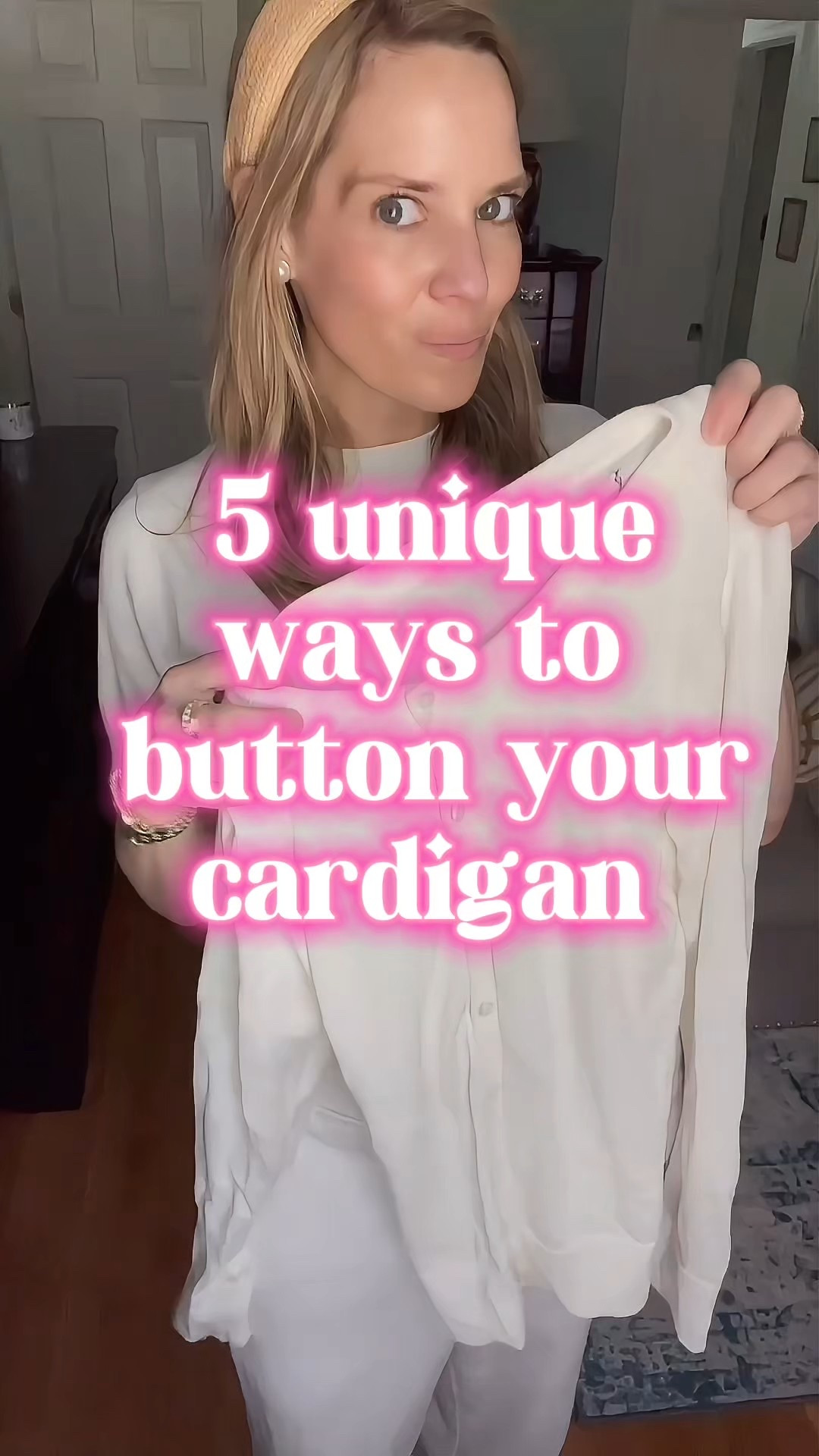 ✨ 5 unique ways to style your classic cardigan! ✨
Taking a timeless closet staple and giving it a fresh twist:
	1.	Add multiple brooches across the button line for a statement sparkle moment ✨.
	2.	Wear it backwards and buttoned for a chic, unexpected look — perfect for layering or standing alone!
	3.	Twist it! Button opposite buttons across your waist to create a flattering draped effect.
	4.	Button just the middle and belt it to define your waist and give structure to your outfit.
	5.	Wrap it across and secure with a brooch for a sophisticated, vintage-inspired vibe.

Outfit Details:
	•	White lightweight cardigan (runs true to size!)
	•	Wide-leg trousers (a must-have for a polished spring or summer look!)
	•	Pearl statement jewelry for a classic finishing touch.

Style Tip: These cardigan hacks instantly elevate any outfit — great for everything from casual brunches to polished workwear!
Save this post for when you want to make your wardrobe basics feel brand new!

#CardiganStyle #StyleHack #FashionTips #SpringStyle #LTKFinds

#LTKFindsUnder50 #LTKStyleTip #LTKWatchNow
