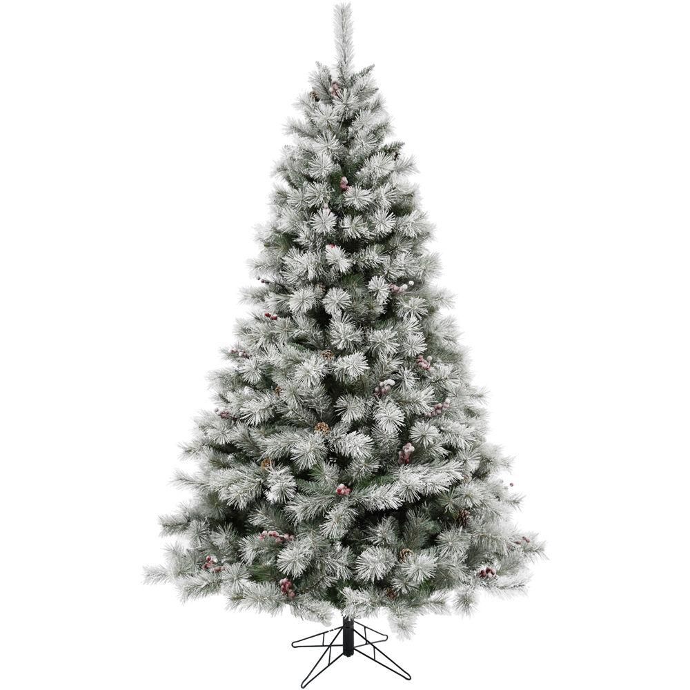 6.5 ft. Homestead Pine Frosted Christmas Tree with Pinecones and Berries and Metal Stand | The Home Depot