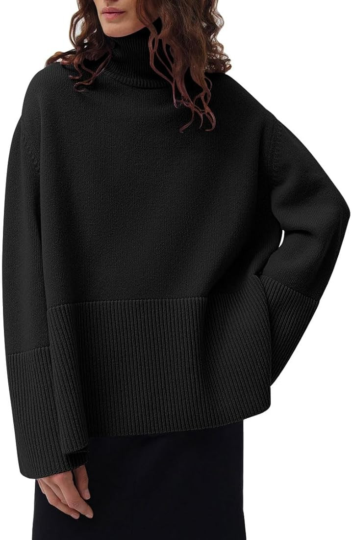 LILLUSORY Women's Oversized Cozy Turtleneck Knit Sweaters Loose Fit Ribbed Winter Clothes with Si... | Amazon (US)