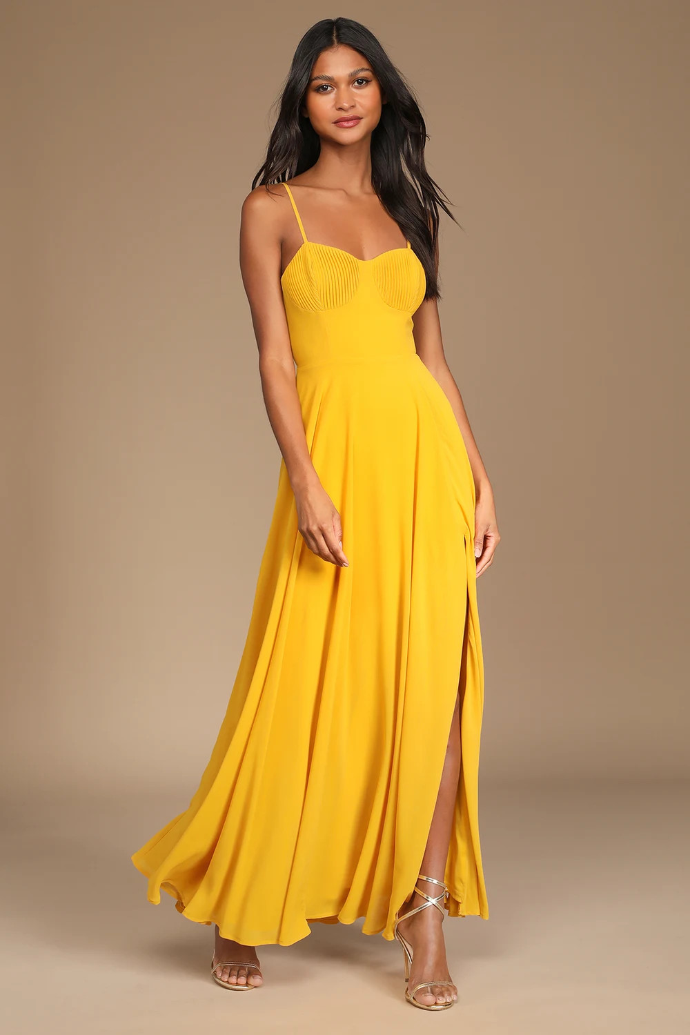 Cause for Commotion Golden Yellow Pleated Bustier Maxi Dress | Lulus (US)