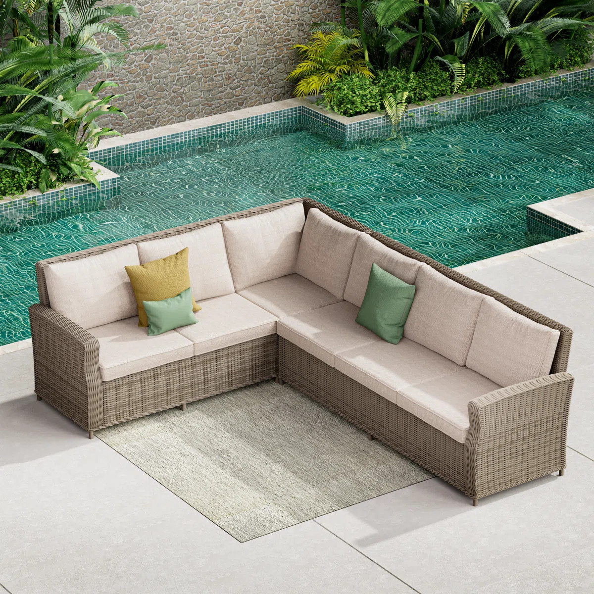 Dhirpal 104.25'' Wide Outdoor Aluminum & Wicker L-Shaped Patio Sectional Set with Cushion | Wayfair North America