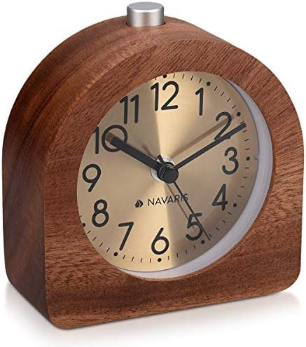 Navaris Wood Analog Alarm Clock - Half-Round Gold Face Battery-Operated Non-Ticking Clock with Sn... | Amazon (US)