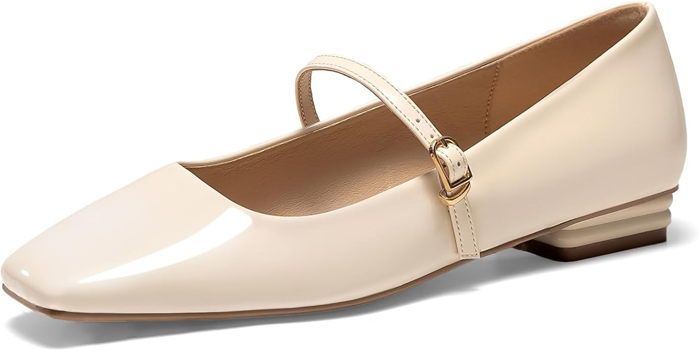 Womens Mary Jane Flats Closed Square Toe Ballet Flat Dressy Comfortable Slip on Shoes | Amazon (US)