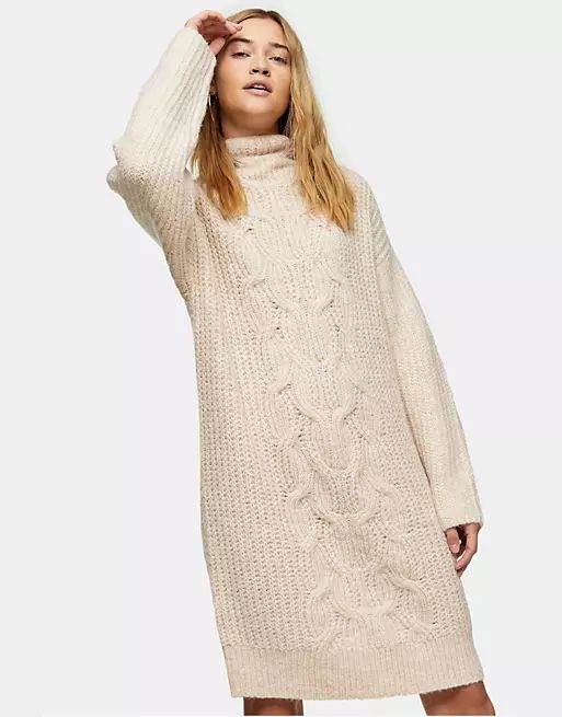 Topshop cable knit midi jumper dress in ivory | ASOS (Global)