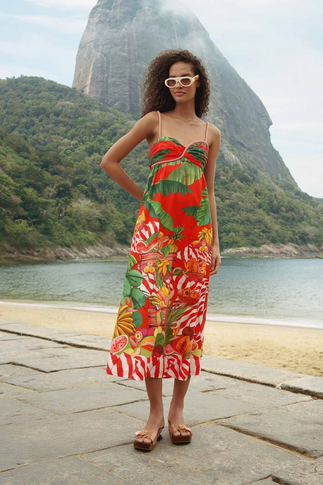 Red Fruit Trolley Sweetheart Neck Maxi Dress, FRUIT TROLLEY RED / XS | FarmRio (US)