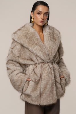 Ivory/Brown Soft Season Faux Fur Coat | JLUXLABEL US