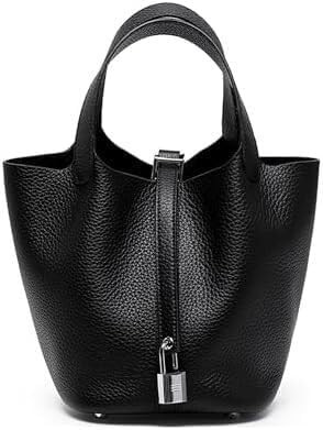 Genuine Leather Soft Bucket Bag for Women Fashion Lock Design Handbags Vegetable Basket Satchel w... | Amazon (US)