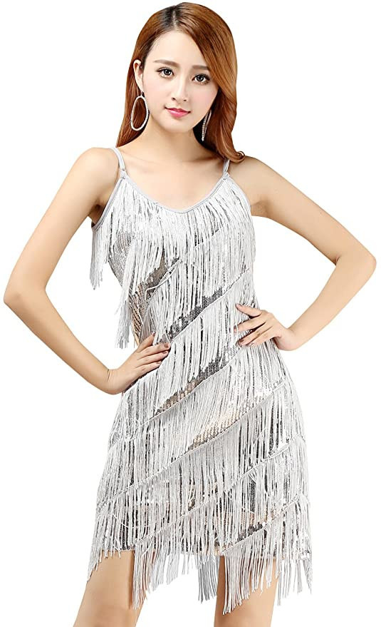 Flapper Dresses Women's 1920s Gatsby Sequins Tassels Flapper Sexy Cocktail Latin Dance Ballroom D... | Amazon (US)
