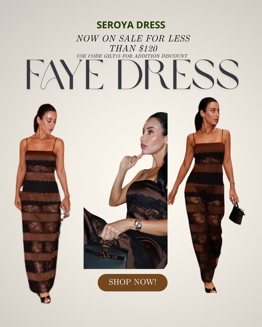 The Faye dress 🤎 
A little lace, a little sheer, and a whole lot of drama 🖤 This SEROYA dress is the definition of sexy, but make it chic.