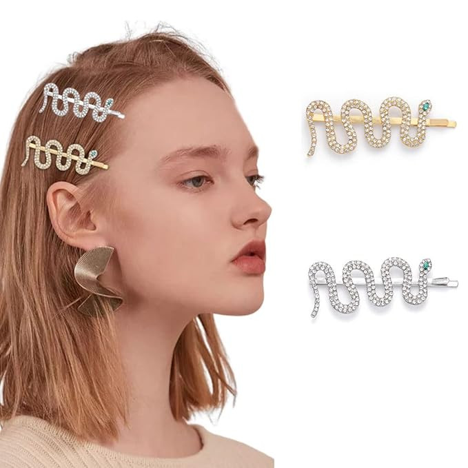 JONKY Snake Hair Clips Rhinestone Hair Barrettes Sparkly Party Non Slip Crystal Snake Hair Access... | Amazon (US)