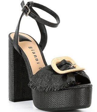 Gianni Bini Tobias Raffia Mismatched Buckle Platform Dress Sandals | Dillard's | Dillard's