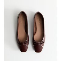 Women's Burgundy Faux Leather Square Toe Ballerina Flats Vegan New Look | New Look (UK)