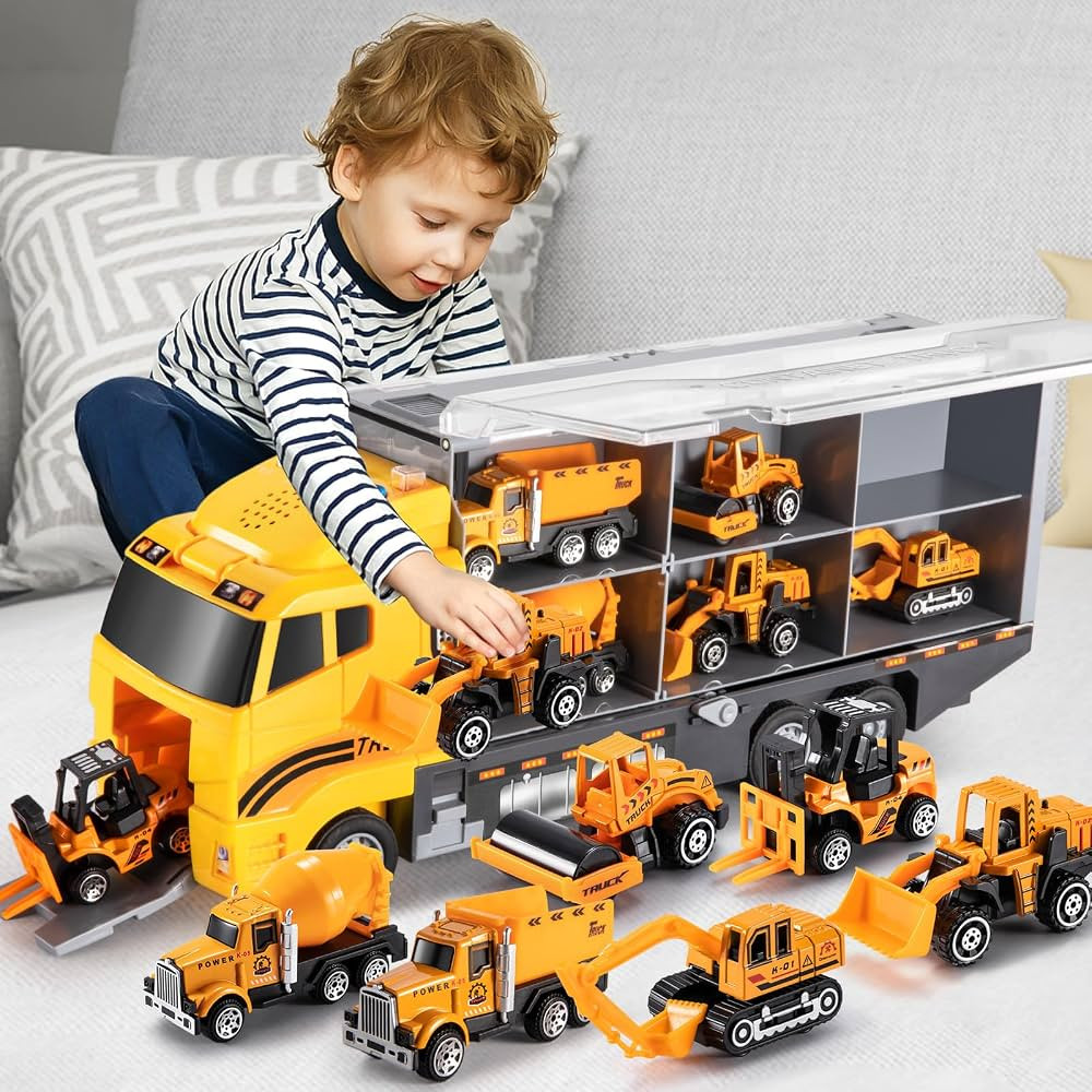 TEMI Toddler Toys for 3 4 5 6 Years Old Boys, Die-cast Construction Toys Car Carrier Vehicle Toy ... | Amazon (US)