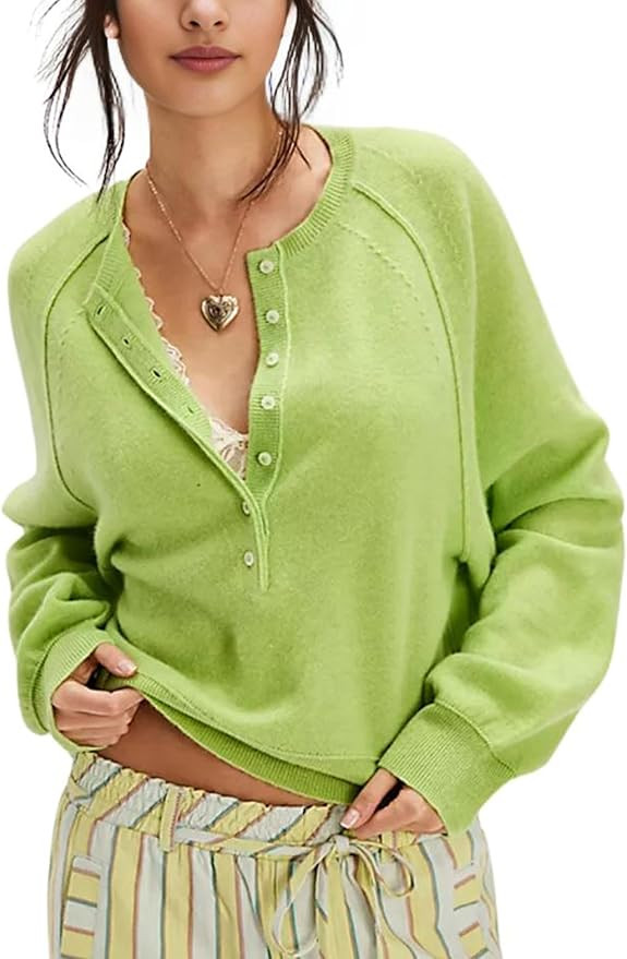 Women's Fall Sweater Henley Neck Long Sleeve Lightweight Pullover Casual Knit Top Lounge Workwear... | Amazon (US)