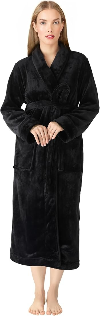 NY Threads Premium Women's Robe Plush Soft Long Bathrobe Warm Fleece Shawl Collar Spa Robe | Amazon (US)