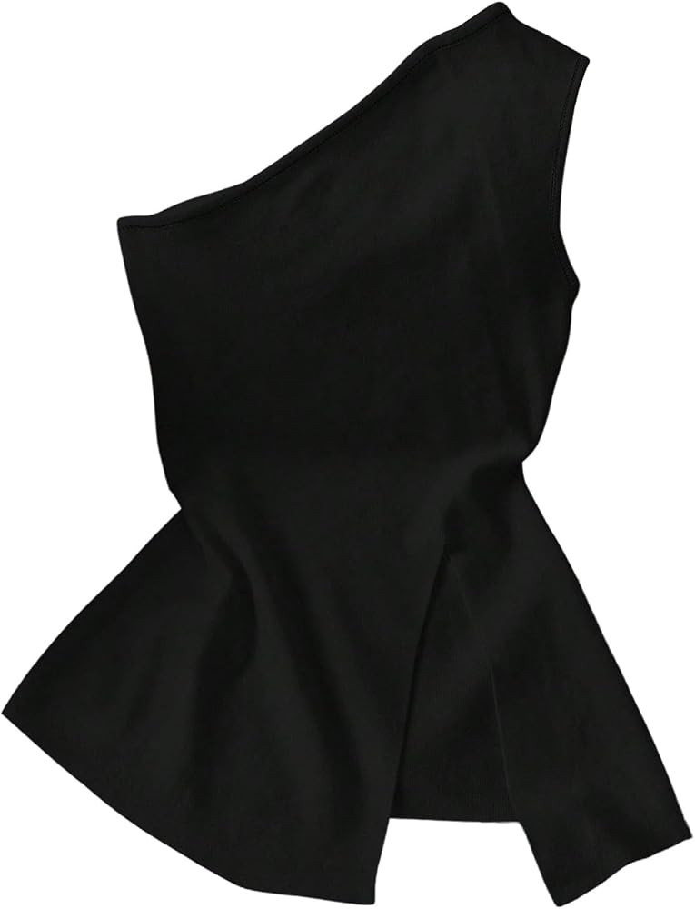 RoseSeek Women's Dressy One Shoulder Tops Slim Fit Peplum Tops with Slit Elegant Tank Tops | Amazon (US)