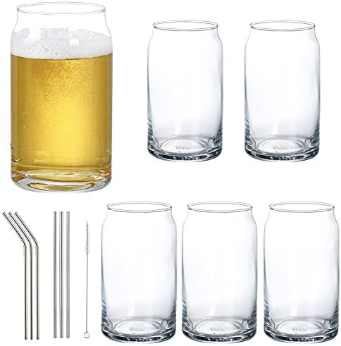 16 oz Beer Glasses, 6 Pack Beer Can Glass Pint Drinking Glass Cups With Straws, Suitable for juic... | Amazon (US)