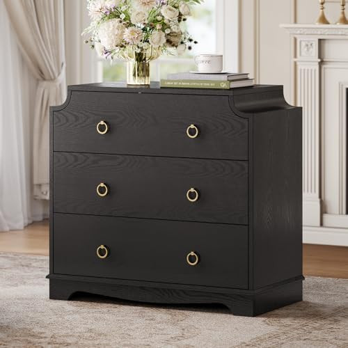 31.5" Tall Nightstand with Large Drawers, Black Nightstand, Oversized Night Stand with Metal Knob... | Amazon (US)