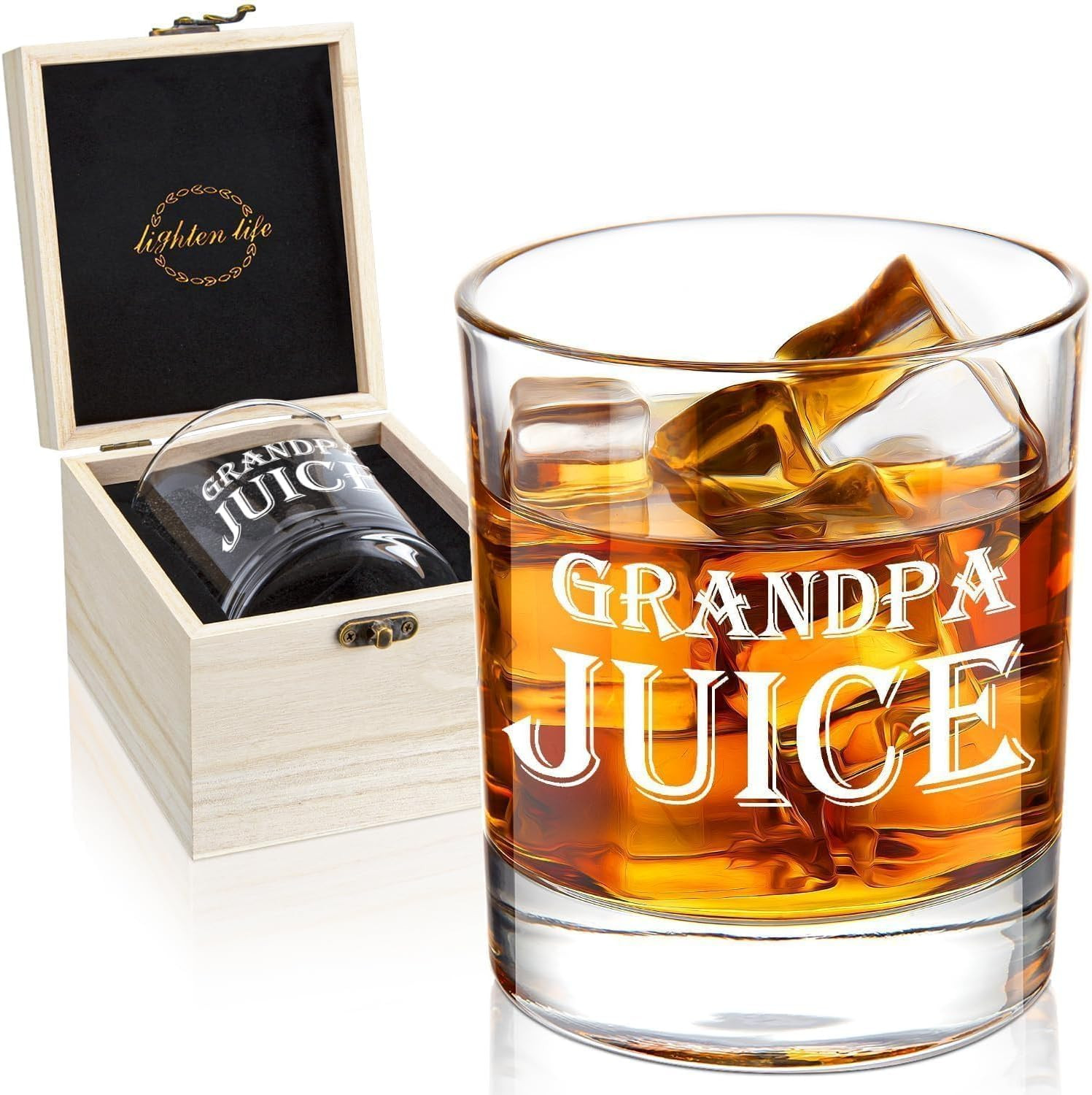LIGHTEN LIFE Grandpa Juice Whiskey Glass 12 oz, Unique Gift in Valued Wooden Box, Funny Ideas for... | Amazon (US)