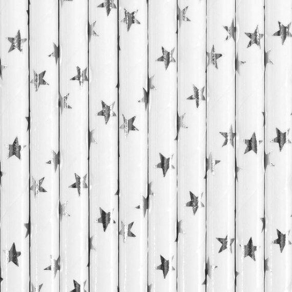 White With Metallic Silver Stars Paper Straws | Etsy | Etsy (US)