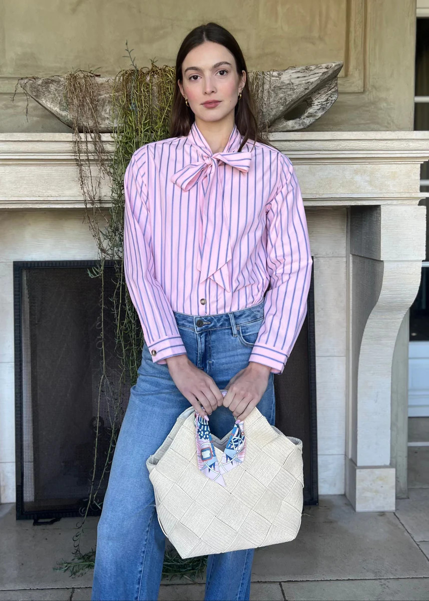 Kiana Striped Bow Tie Pink and Blue Blouse | Benaar La