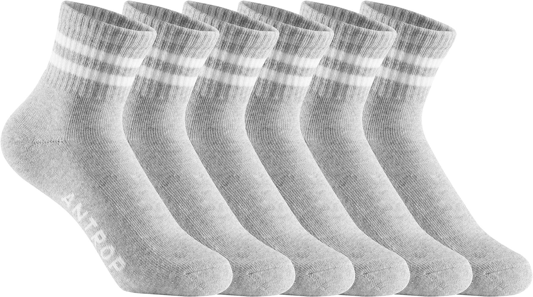 Antrop Quarter Crew Cotton Heel Tab Athletic Running Cushion 6 Pairs Socks, Grey, 9-12 | Amazon (US)