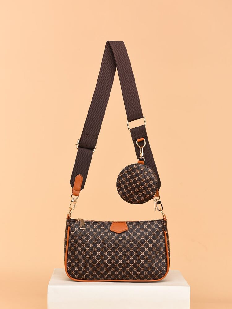 Geometric Print Crossbody Bag With Purse | SHEIN