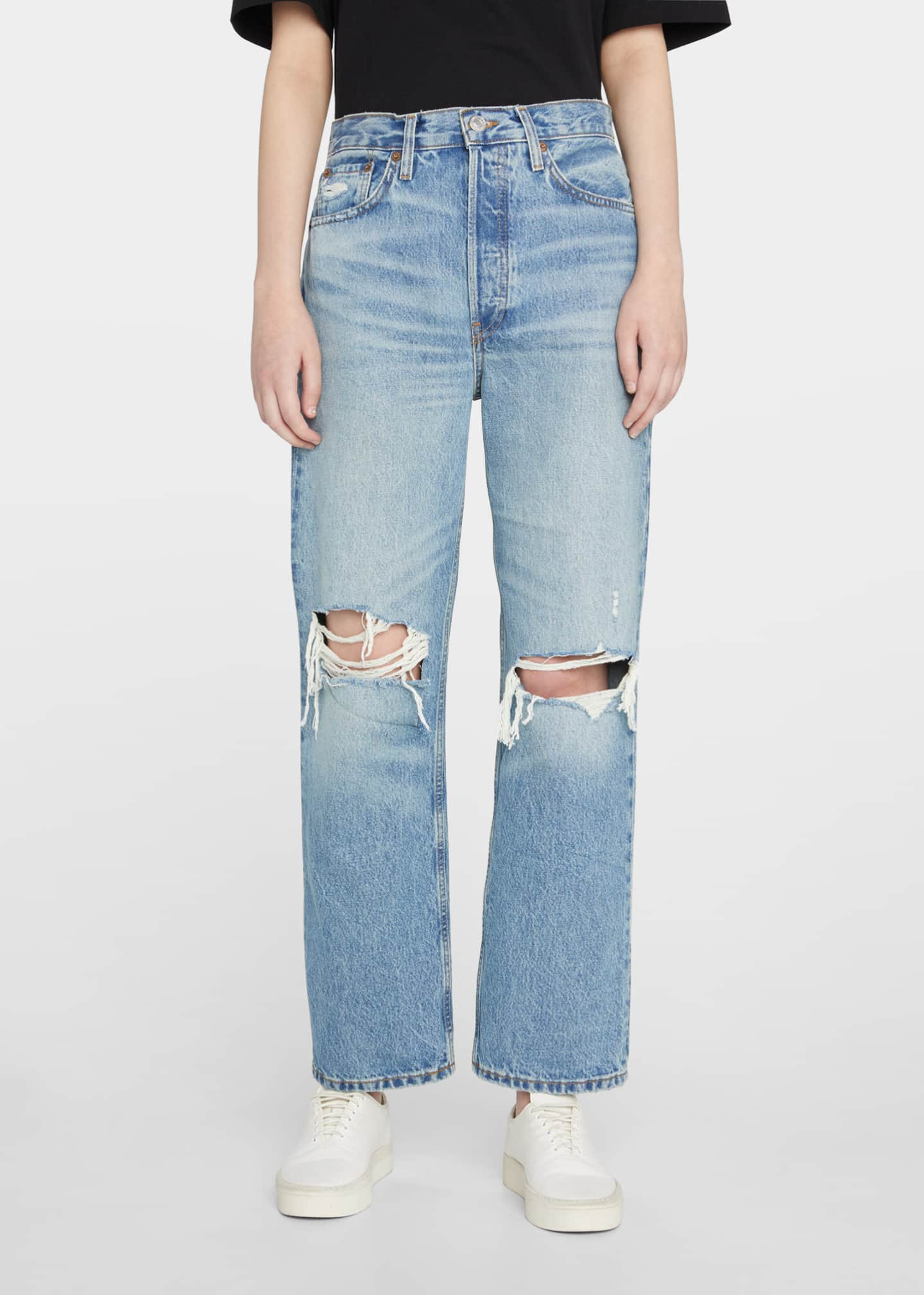 RE/DONE 90s Low Slung High Rise Distressed Straight Leg Jeans | Bergdorf Goodman
