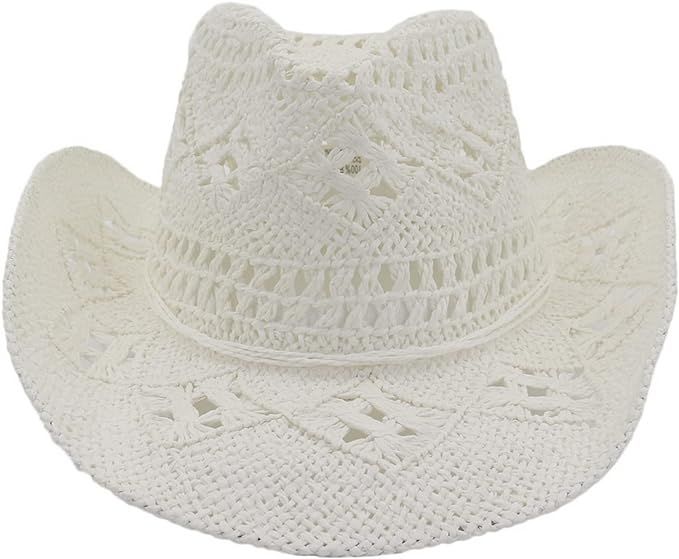 Jokejojack Woven Straw Cowboy Hat Leather Band Beach Cowgirl Hat | Amazon (US)