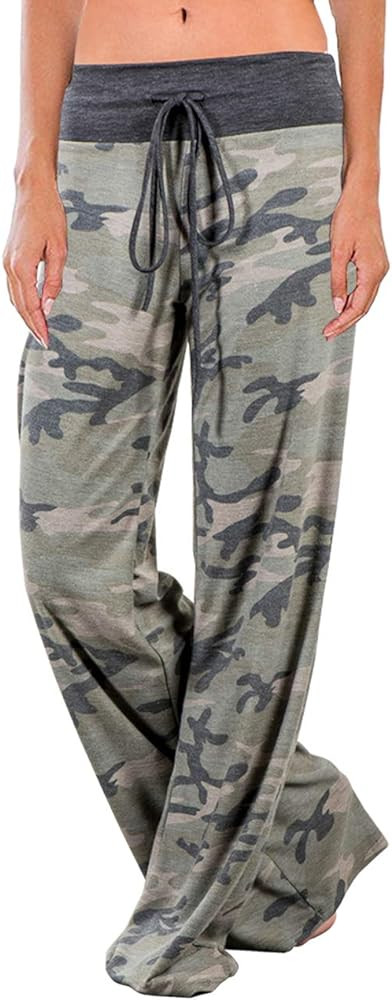 AMiERY Women's Comfy Casual Pajama Pants Floral Print Drawstring Palazzo Lounge Pants Wide Leg | Amazon (US)