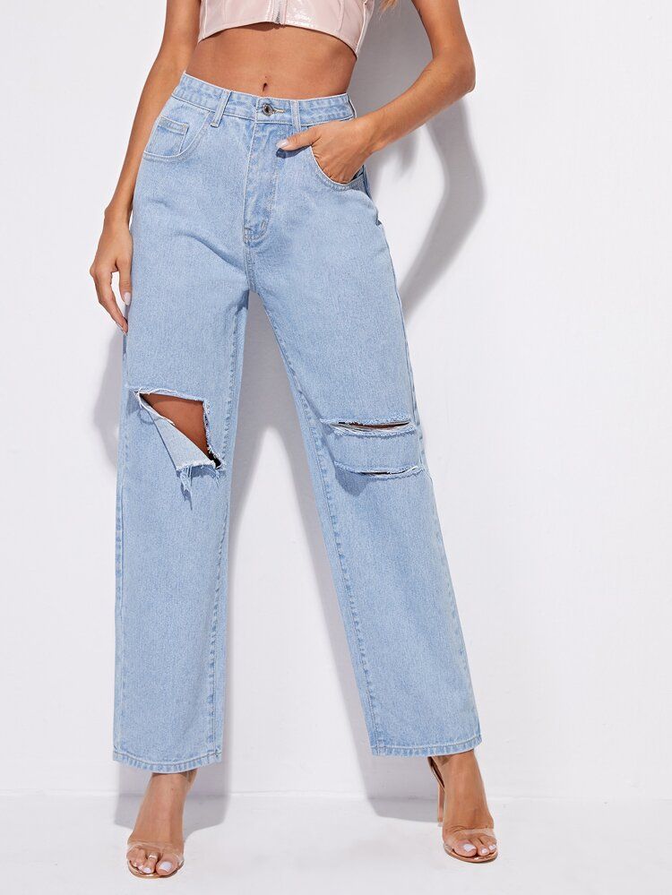 High-Waisted Ripped Baggy Jeans | SHEIN