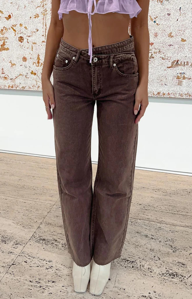 Kansis Brown Uneven Waist Jeans | Beginning Boutique (US)