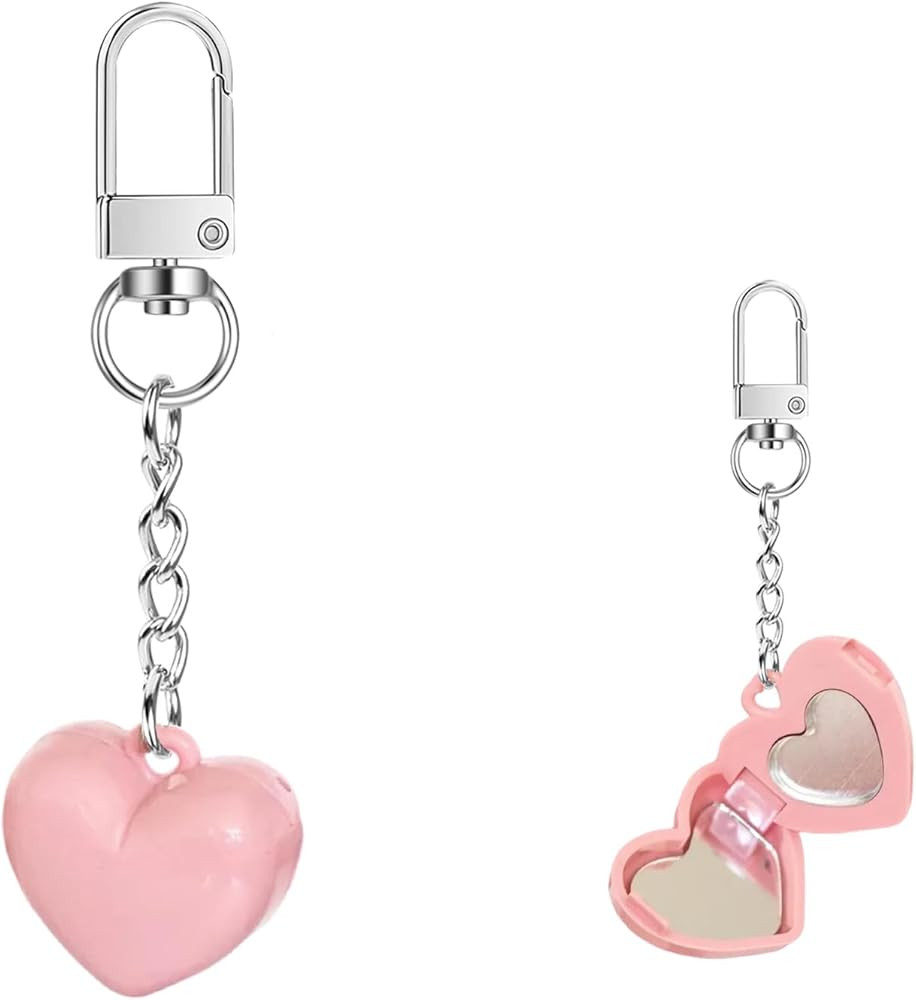 Cute Heart Keychain,DIY Lip Cheek Balm Heart Bag Charm with Mirror and Spoon,Y2K Keyring Decor Ac... | Amazon (US)