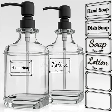 2 Pack Soap Dispenser GLADPURE 18 oz Antique Thick Glass Soap Dispensers-Black | Walmart (US)