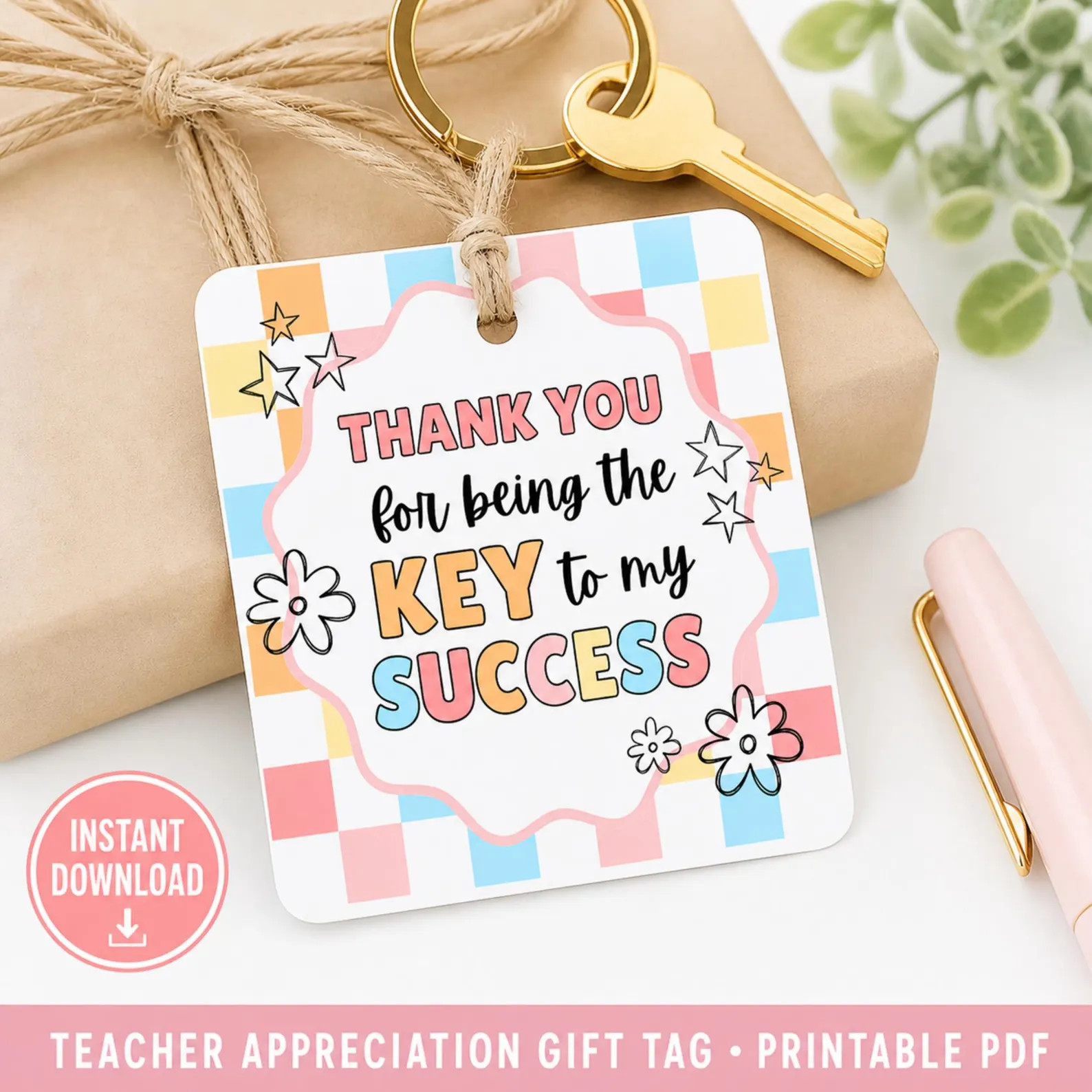 Teacher Appreciation Gift Tag Printable | “thank You for Being the Key to My Success” Tag | E... | Etsy (Global)