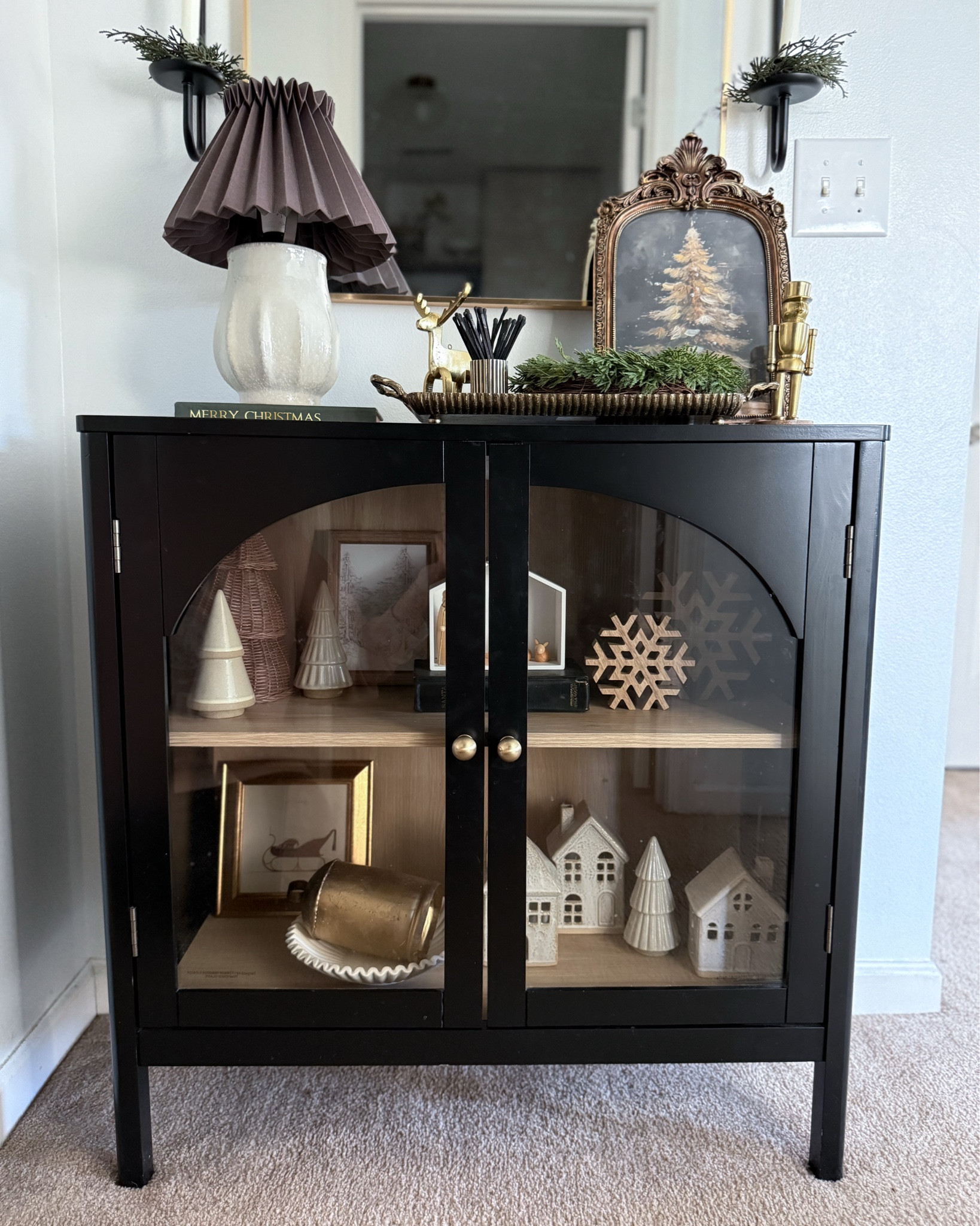 Bedford cabinet styling for Christmas. My Bedford cabinet is on sale right now! I switched out the hardware for these gorgeous gold knobs. 

#LTKSaleAlert #LTKHome #LTKHoliday