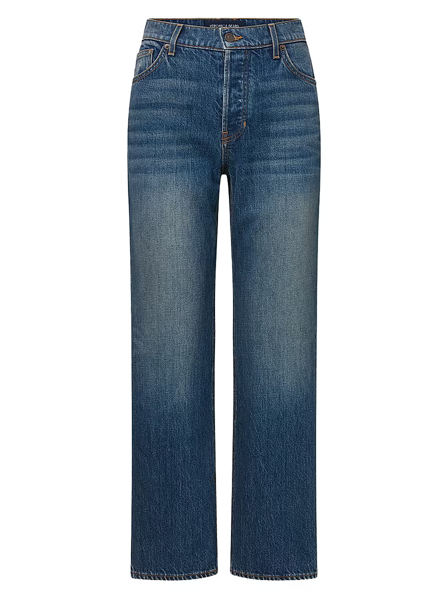 Women's Leah Stretch Mid-Rise Straight-Leg Jeans - Dark Blue - Size 31 | Saks Fifth Avenue