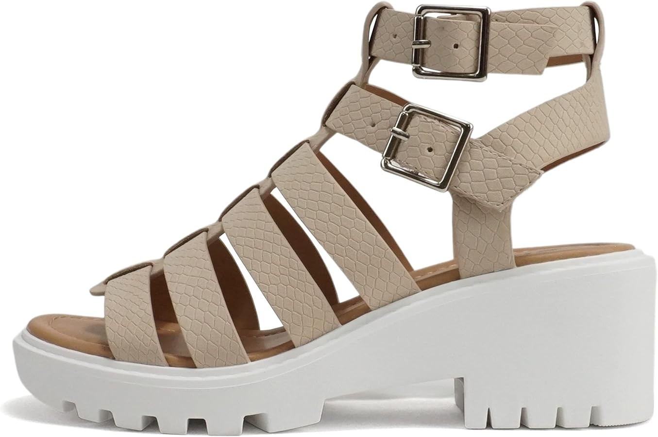 Soda “Rebirth” ~ Women Open Toe Fisherman Multi Strap Velcro Buckle Lug Sole Low Block Heeled... | Amazon (US)